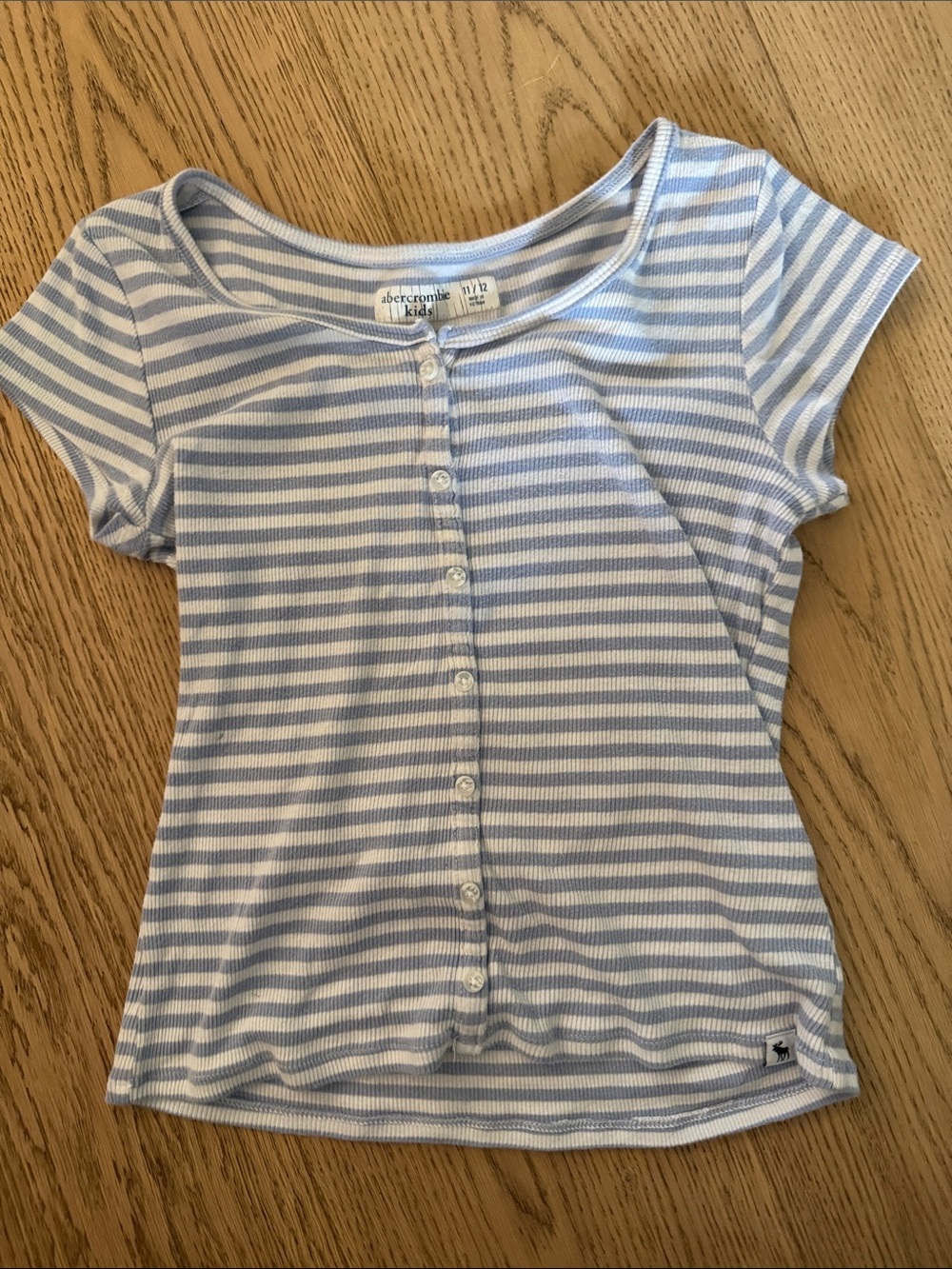 Vintage abercrombie kids Light Blue & White Striped Button-Front Top